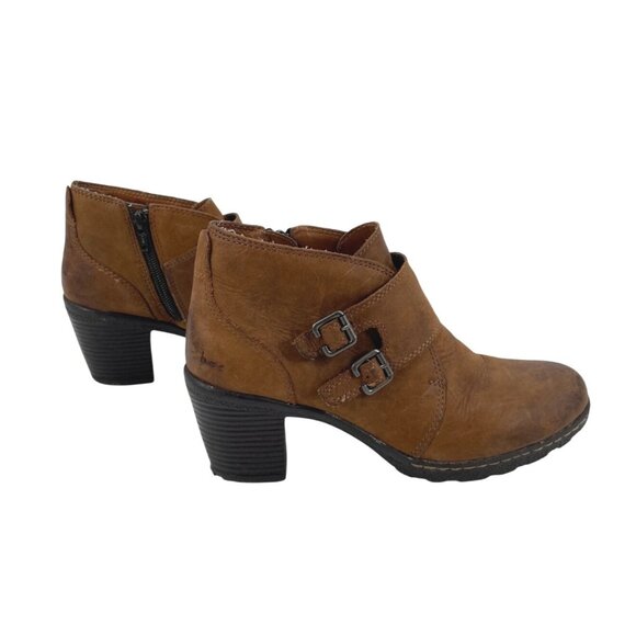 Bøc Born Concept Womens 8.5 Leather Buckled Ankle Boots Brown Stacked Heel Boho - Picture 3 of 9